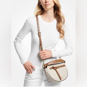 Michael Kors Emilia Half Moon Medium Shoulder Bag Logo Crossbody Vanilla, NWT